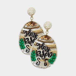 He is Risen Felt Back Sequin Seed Beaded Easter Egg Dangle Earrings